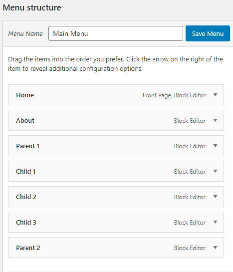 Menu structure 